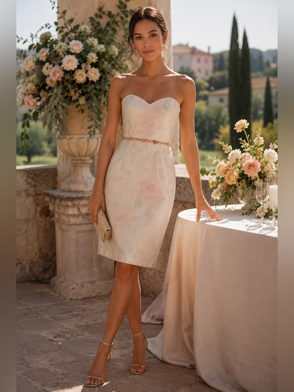 Elda De La Rosa Haute Couture Strapless Silk Floral Autumn Guest Dress 6 - Picture 1 of 13